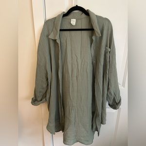 Green Linen Kona Sol Beach Coverup Shirt